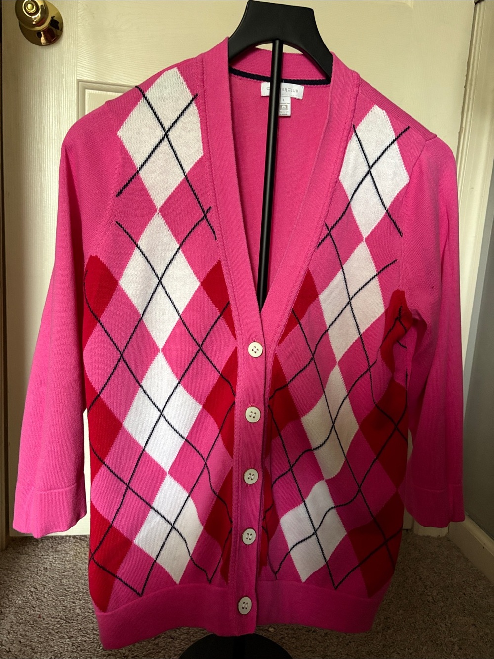 Vintage Charter Club Pink Argyle Button-Front Cardigan